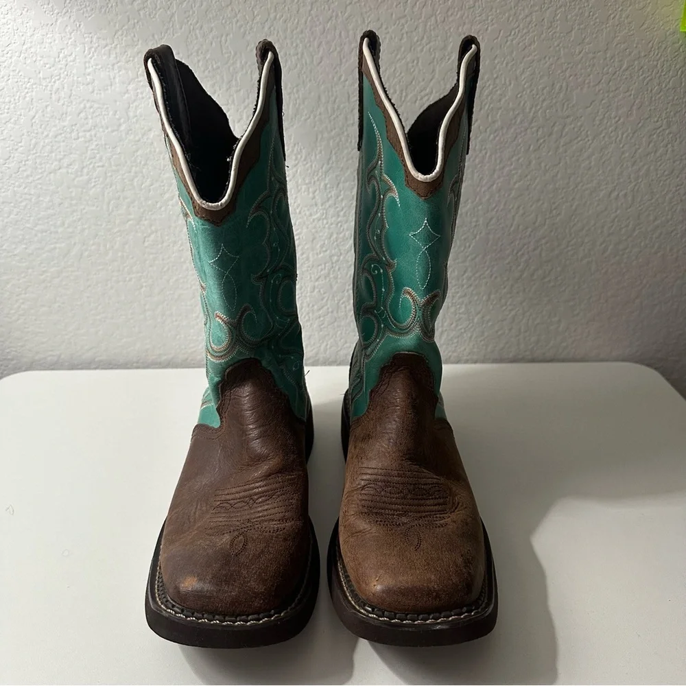Justin Boots  Brown and Turquoise Western Cowboy Boots